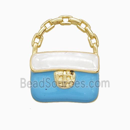 Copper Handbag Pendant Blue Enamel Gold Plated