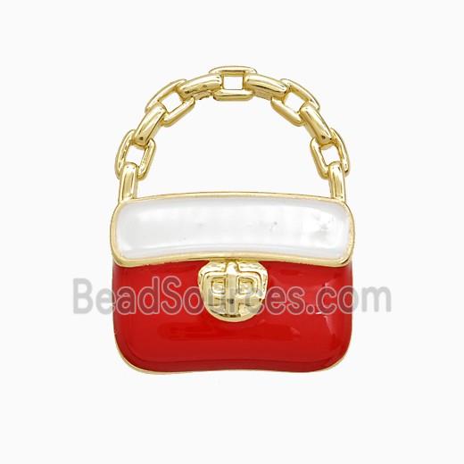Copper Handbag Pendant Red Enamel Gold Plated