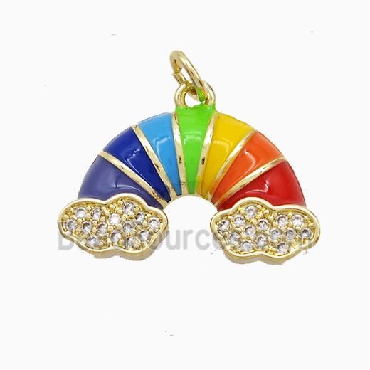 Copper Rainbow Pendant Pave Zirconia Multicolor Enamel Gold Plated