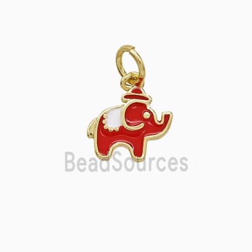 Copper Elephant Pendant Red Enamel Gold Plated