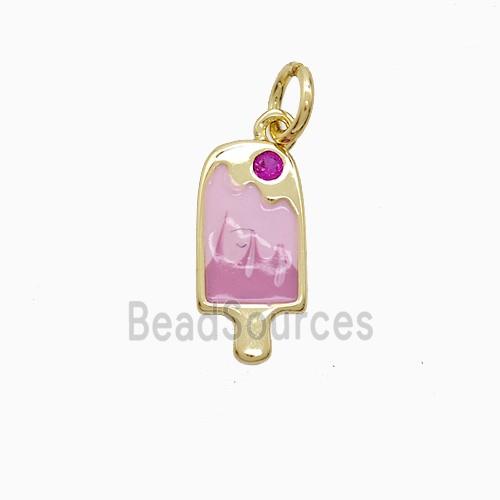 Ice Cream Charms Copper Pendant Pink Enamel Gold Plated