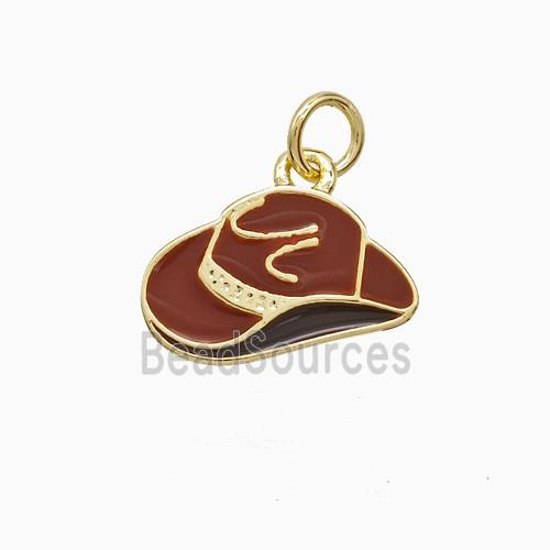 Cowboy Hat Charms Copper Pendant DarkRed Enamel Gold Plated