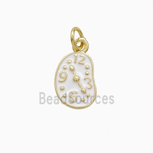 Copper Clock Pendant White Enamel Gold Plated
