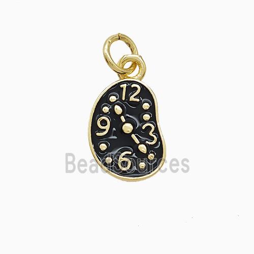 Copper Clock Pendant Black Enamel Gold Plated
