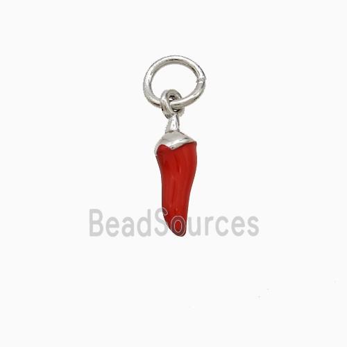Copper Chili Pendant Red Enamel Platinum Plated