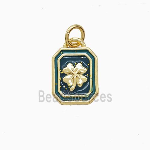 Copper Clover Pendant Green Enamel Rectangle Gold Plated