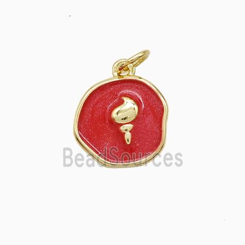 Copper Conch Shell Pendant Red Painted Gold Plated