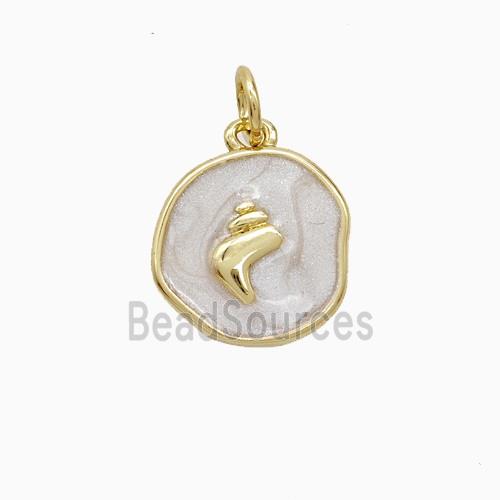 Copper Conch Shell Pendant White Painted Gold Plated