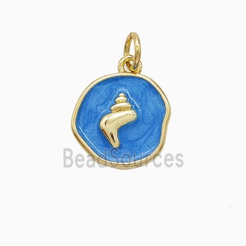 Copper Conch Shell Pendant Blue Painted Gold Plated