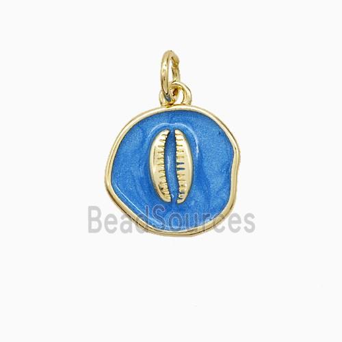 Copper Conch Shell Pendant Blue Painted Gold Plated