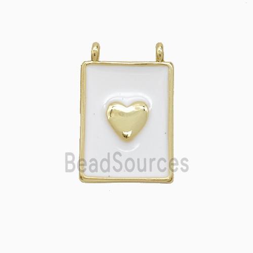 Copper Heart Pendant White Enamel Rectangle 2loops Gold Plated
