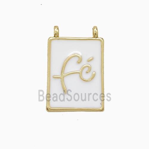 Copper Fe Pendant White Enamel Rectangle 2loops Gold Plated