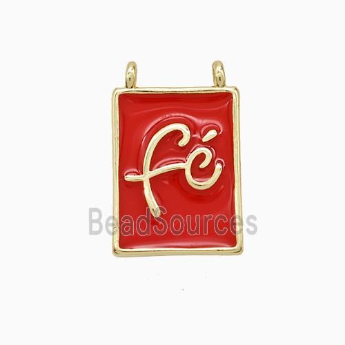Copper Fe Pendant Red Enamel Rectangle 2loops Gold Plated