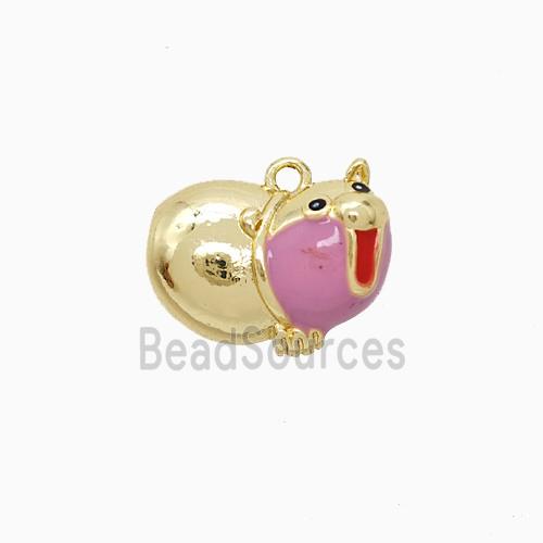 Copper Pig Charms Pendant Pink Enamel Gold Plated