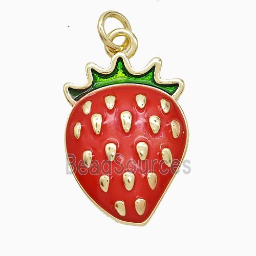 Copper Strawberry Pendant Red Enamel Gold Plated