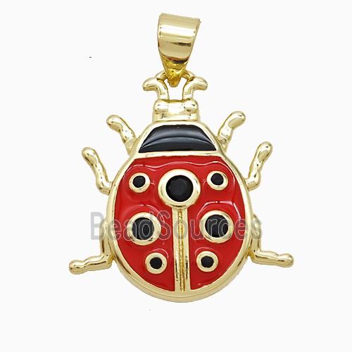 Copper Ladybug Pendant Red Enamel Gold Plated
