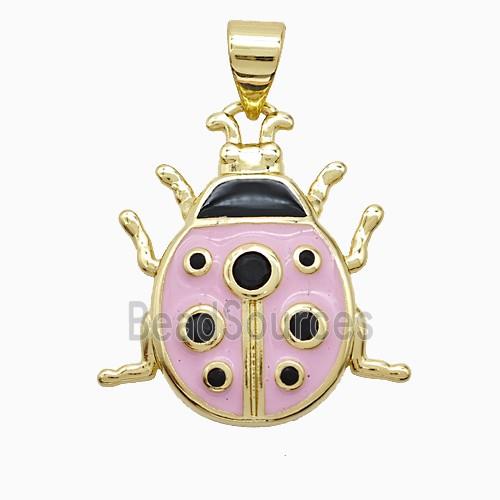 Copper Ladybug Pendant Pink Enamel Gold Plated
