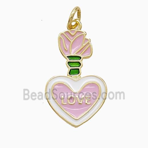 Copper Heart Pendant Pink Enamel LOVE Gold Plated