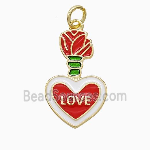 Copper Heart Pendant Red Enamel LOVE Gold Plated