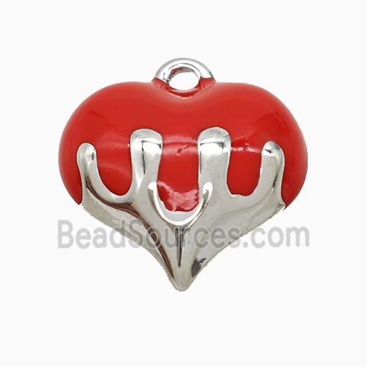 Copper Heart Pendant Red Enamel Platinum Plated