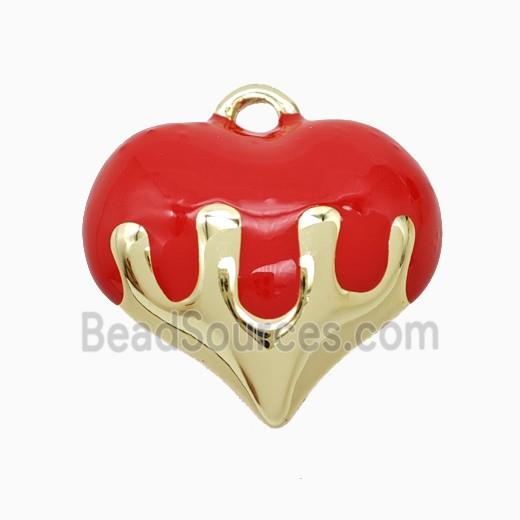 Copper Heart Pendant Red Enamel Gold Plated