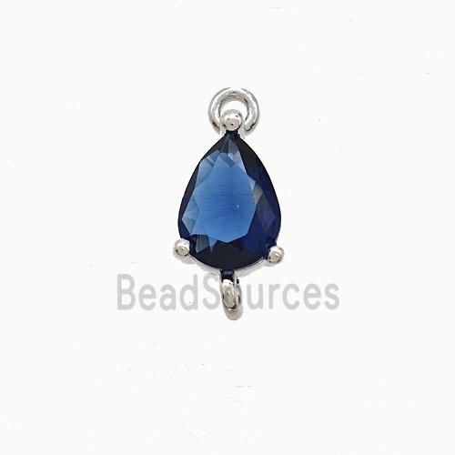 Blue Crystal Glass Teardrop Connector Copper Platinum Plated
