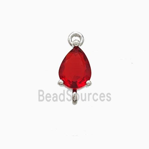 Red Crystal Glass Teardrop Connector Copper Platinum Plated