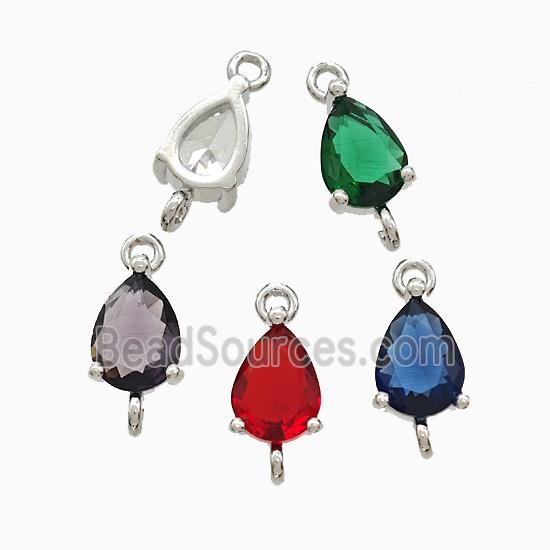 Crystal Glass Teardrop Connector Copper Platinum Plated Mixed