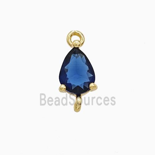 Blue Crystal Glass Teardrop Connector Copper Gold Plated