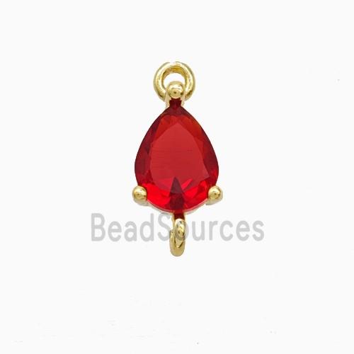 Red Crystal Glass Teardrop Connector Copper Gold Plated