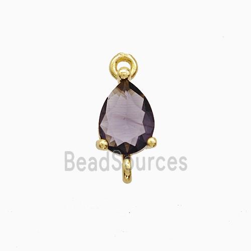 Purple Crystal Glass Teardrop Connector Copper Gold Plated
