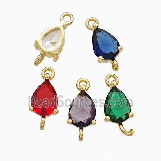 Crystal Glass Teardrop Connector Copper Gold Plated Mixed