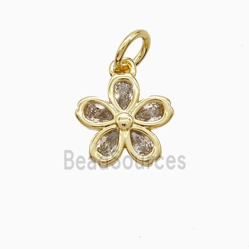 Copper Flower Pendant Pave Zirconia Gold Plated