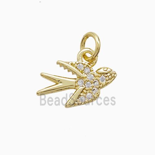Copper Swallow Pendant Pave Zirconia Birds Gold Plated
