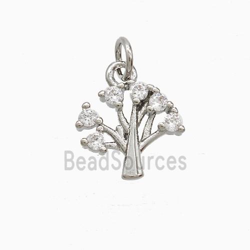 Copper Tree Pendant Pave Zirconia Platinum Plated