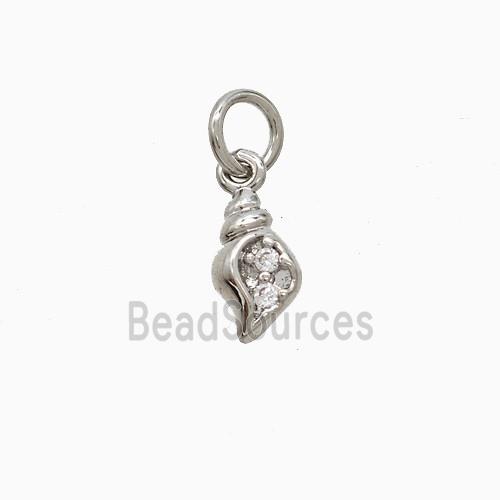 Copper Conch Shell Pendant Pave Zirconia Platinum Plated