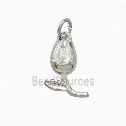 Copper Tulip Pendant Pave Zirconia Flower Platinum Plated