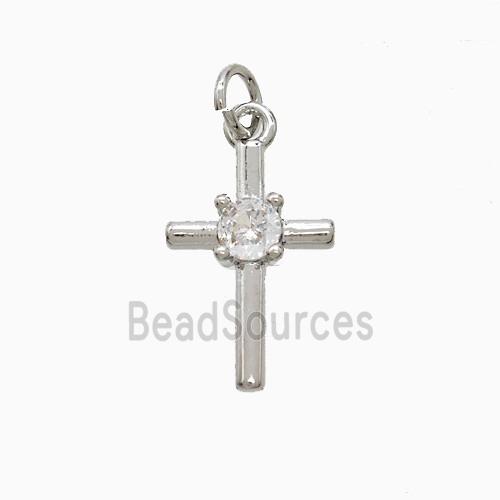 Copper Cross Pendant Pave Zirconia Platinum Plated