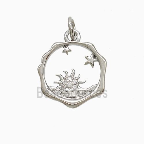 Copper Sun Pendant Pave Zirconia Platinum Plated