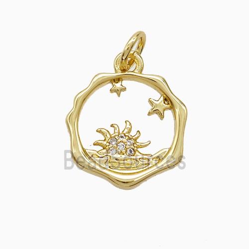 Copper Sun Pendant Pave Zirconia Gold Plated