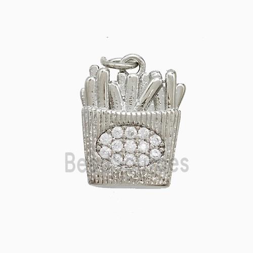 French Fries Charms Copper Pendant Pave Zirconia Platinum Plated