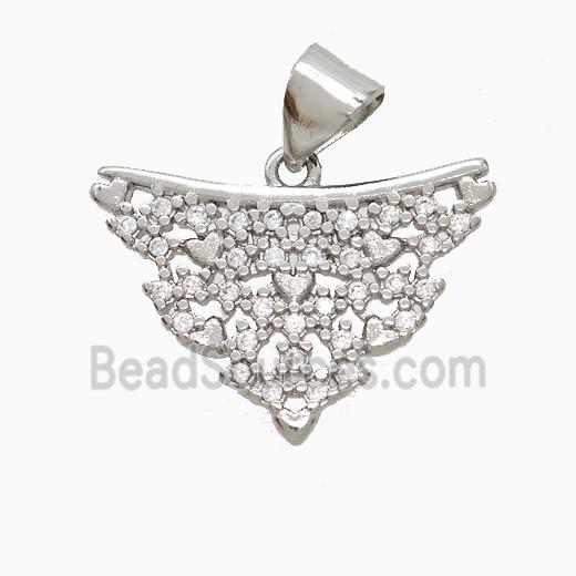 Copper Triangle Pendant Pave Zirconia Heart Platinum Plated