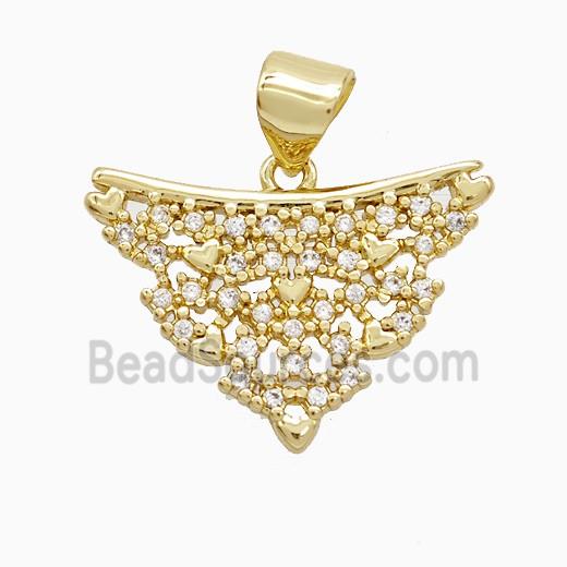 Copper Triangle Pendant Pave Zirconia Heart Gold Plated