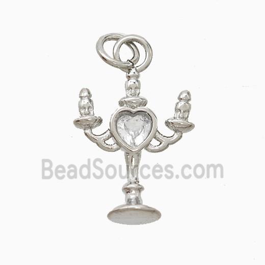 Copper Candlestick Pendant Pave Zirconia Platinum Plated