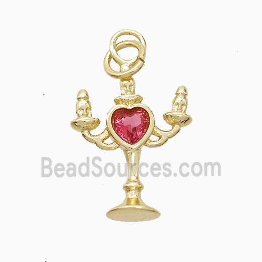 Copper Candlestick Pendant Pave Zirconia Gold Plated