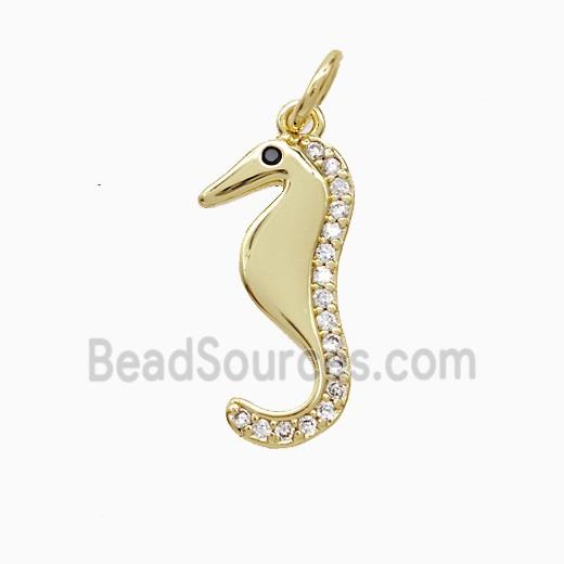 Copper Seahorse Pendant Pave Zirconia Gold Plated