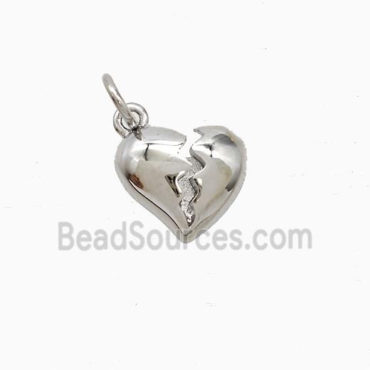 Broken Heart Charms Copper Pendant Platinum Plated