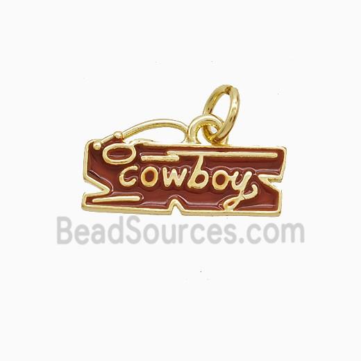 Copper Cowboy Pendant Red Enamel Gold Plated