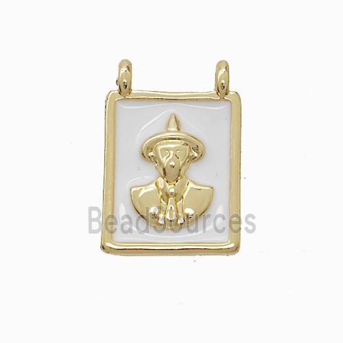 Copper Elder Pendant White Enamel 2loops Gold Plated