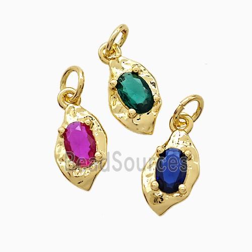 Copper Leaf Pendant Pave Crystal Glass Gold Plated Mixed